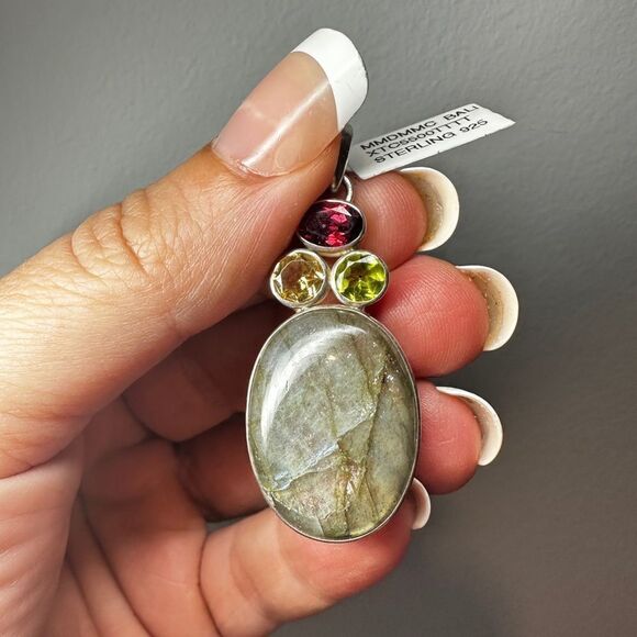 NWT Labradorite cabochon with faceted multi-gemstone pendant in Bali 925! - Picture 10 of 11